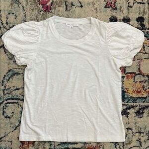 Jane and Delancey White Puff Sleeve Ruffled Tee
